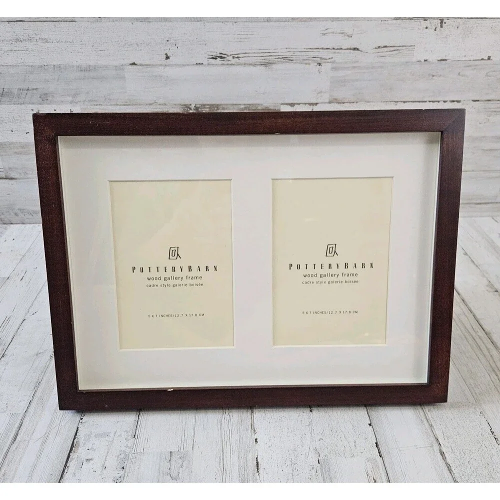 POTTERY BARN DARK BROWN WOOD Gallery Frame | Duo Matted 4x6” SLOTS FAMILY PHOTOS